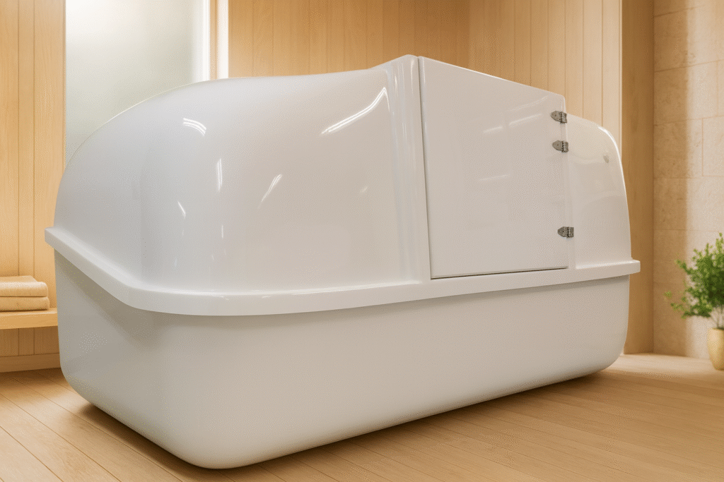 Integrated UV-C sterilization, filtration, and heating system in Restingwell Spirit float tank – hygienic, low-maintenance all-in-one solution for professional float centers