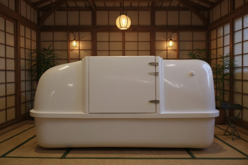 Scandinavian-designed Restingwell Spirit floatation tank – robust, reliable, and easy-to-install isolation tank built for long-term performance in wellness and therapy spaces