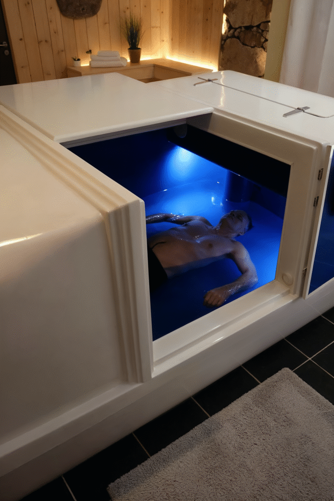 Open side entrance of Spirit professional float tank for easy client access