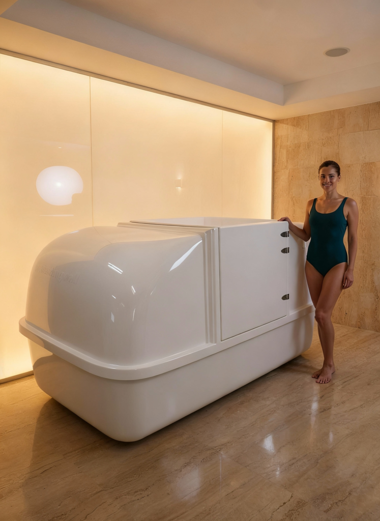 Double-walled construction with insulation in Restingwell Spirit sensory deprivation tank – delivers thermal stability, reduces energy use, and boosts structural durability against corrosive Epsom salt